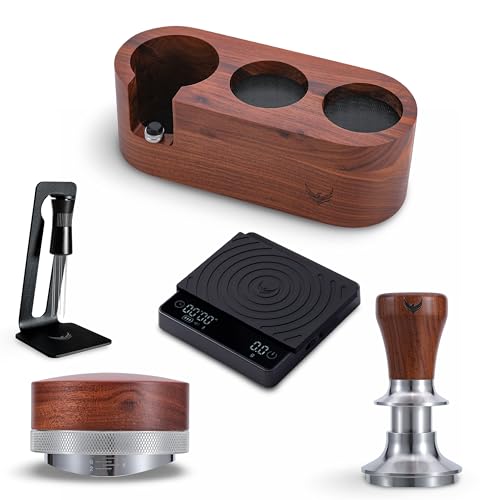 KNODOS 54mm Breville Espresso Machine Accessories – Espresso Organizer Station, Self Leveling Spring Loaded Tamper, Stainless Steel Distributor, WDT Tool & Compact Espresso Scale