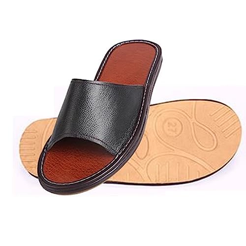 Summer Leather Slippers For Men Indoor Outdoor，Open Toes Indoor Slippers Leather Flat Slide Sandals Casual House Shoes Bedroom Slippers Office Slippers Gift For Womens ( Color : Black , Size : 41/42 E