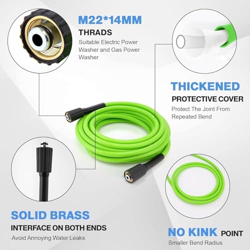 20FT x 1/4" Flexible Kink-Resistant Power Cleaner Replacement Hose with with M22-14mm Quick Connect (Green) - image 3