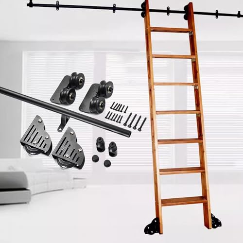 Kit échelle de bibliothèque coulissante acier noir 732 cm avec frein : accès sécurisé hauteur