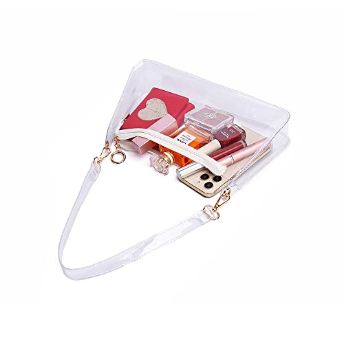 Faime YM514-WHITE Clear Purses For Women Stadium, Cute Clear Purse Stadium Approved, Clear Shoulder Bag Small Clear Clutch Purse Hobo Bag thumb #1