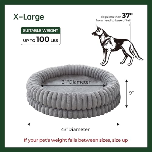 Image of BALANCE Luxury Donut Dog Bed, 43 Inches Round Dog Beds Large Sized Dogs Washable, Orthopedic Calming Dogs Bed for Pets with Anti-Slip Bottom, Gray