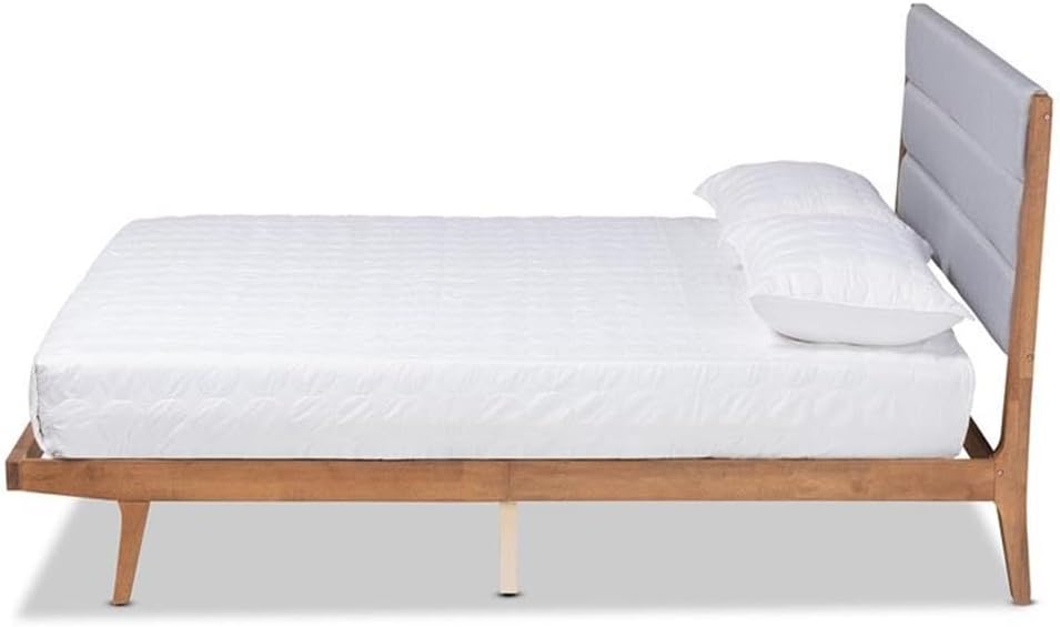 Baxton Studio Jarlan Modern and Contemporary Transitional Grey Fabric Upholstered and Walnut Brown Finished Wood Full Size Platform Bed