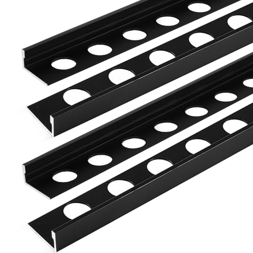 Blulu 4 Pcs Aluminum Tile Edge Trim Edging 49-1/4 in. L Shaped Metal Tile Corner Trim Protector with 90 Angle for Backsplash Bathroom Kitchen(Black 3/8 in.)