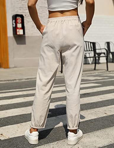 Tanming Linen Pants for Women Summer Casual High Waisted Drawstring White Beach Pant3