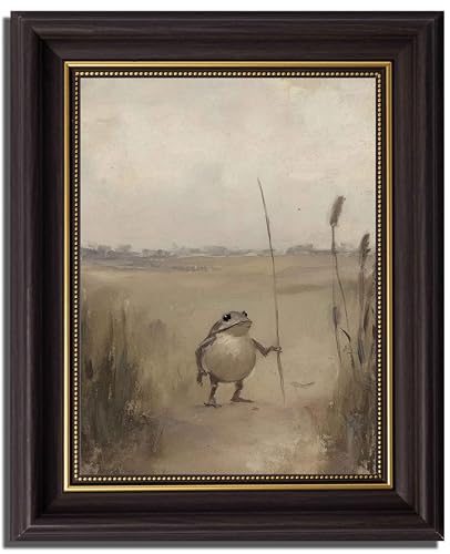 Dark Brown Framed Frog Canvas Wall Art Nature Vintage Country