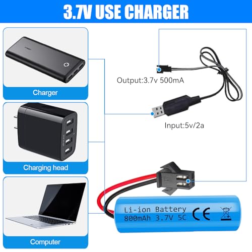 LUFEIS 2 Stück 800mAh 3.7V RC Akku, Wiederaufladbare Lithium-Batterien mit UBS Ladekabel SM-2P Stecker, Rechargeable Battery Compatible Für RC Fahrzeuge, Boote, Panzer, Auto, Roboter, Stunt Car