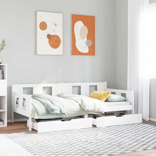 LoogCape Cama infantil con cajones, color blanco, 90 x 200 cm, marco de cama extensible y resistente, sofá cama con espacio de almacenamiento para habitación de invitados