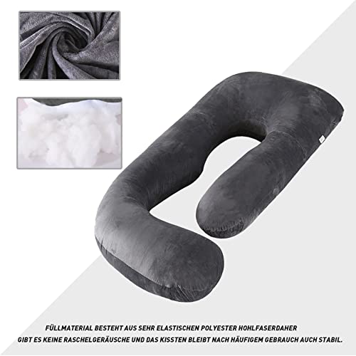 CALIYO Schwangerschaftskissen J Form,Stillkissen XXL-SeitenschläFerkissen mit Bezug,Pregnancy Pillow und Komfortkissen Erwachsene -Polsterung aus Baumwolle（Dunkelgrau,180×70cm）