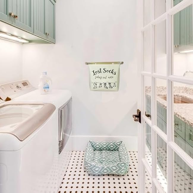 Laundry Room Wall Decor Lost Socks Canvas Basket Wall Hang Storage, Organization Bag, Missing Socks Sorter