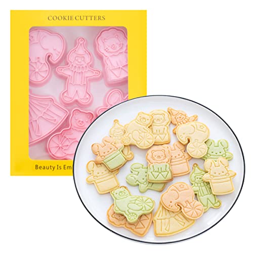 6 Pieces Cute Circus Cookie Cutters Cartoon Cookie Mould Clown Cookie Stamps Set Kitchen Tools Plastic Circus Cookie Press (Circus) #TOP17