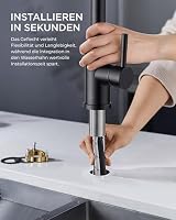 FORIOUS Wasserhahn Küche Schwarz, Hochdruck Küchenarmatur mit Herausziehbarer Brause Ausziehbar Armatur, Mischbatterie Spültischarmatur, 360° Schwenkbar Zwei Sprühfunktionen, Matt schwarz, Standard – Ansicht 4