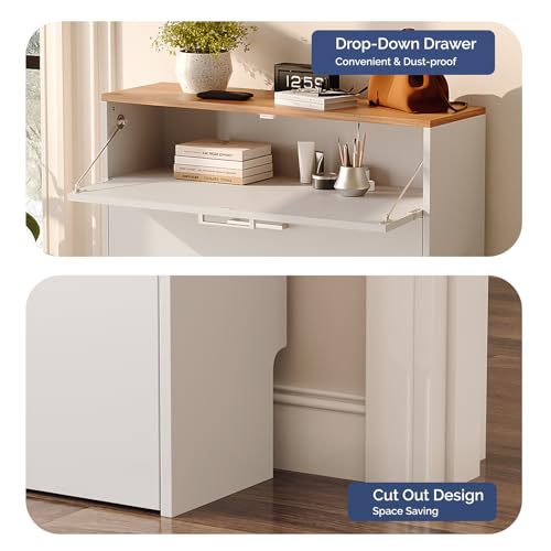 LEADZM Schuhschrank Schmal,Schuhkipper mit 2 Flip-Schubladen Schuhregal mit 1 Schubladen für den Eingang, Flur, Wohnzimmer 80 x 24 x 94 cm (Weiß)