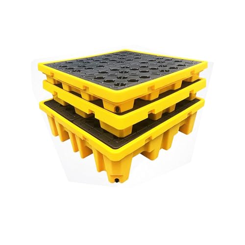 Chemical Spill Containment Pallet with Drain Plug Low-Profile Modular Spill Containment Tray for Industrial/Battery Storage, Easy to Assemble(120x60x18cm)