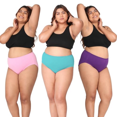 Image of Adira | 3XL to 10XL Cotton Panties for Women Plus Size | High Waist Panty with Full Coverage | Inside Elastic - No Elastic Exposure to Skin | Plus Size | Pack of 3