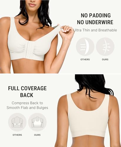 Image of FeelinGirl Post Surgery Compression Bra for Women's Front Closure Bra with Adjustable Straps Wirefree