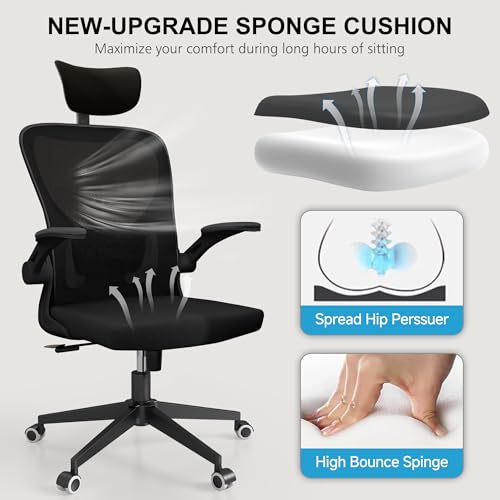 Image of Monhey Office Chair Ergonomic Desk Chair with Lumbar Support&Headrest&Flip-up Arms Height Adjustable Rocking Swivel High Computer Chair Multi-Angle from 90 to 125 with 350LBS Capacity (03All Black)