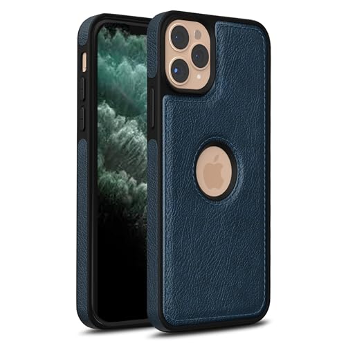 Image of Leather Case for Apple iPhone 12 Pro Max Premium Protective Stylish Slim Cover with Shockproof Raised Edges Blue