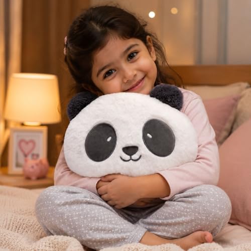 Image of Panda Face Plush Cushion Soft Toy Pillow for Kids, Boys & Girls | Ultra Soft Stuffed Panda Cushion | Cute Plush Pillow for Baby | Home & Bedroom Decor | Huggable Plush Pillow 30cm