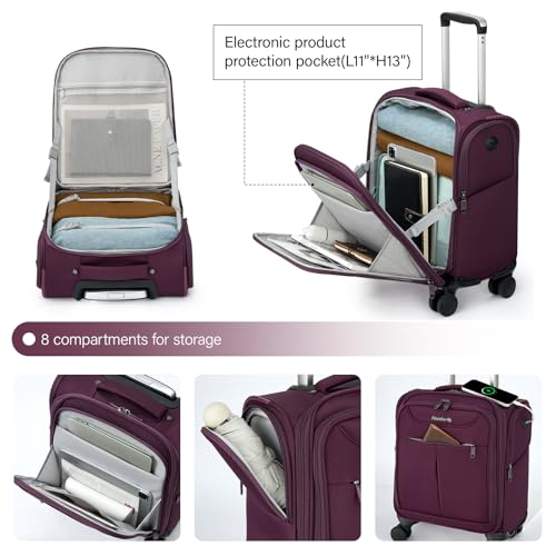 Hanke Underseat Carry On Luggage with Wheels, Lightweight Small Suitcase Airline Approved 16Inch Softside Personal Item Travel Bag for Women Men, Compact Under Seat Luggage with Spinner Wheels(Purple) by Hanke - Image 5