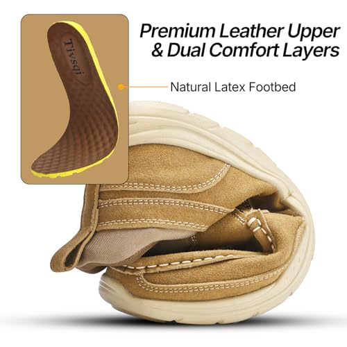 Image of Hand Free Casual Shoes for Men - Leather Slip-On Loafers with Elastic Heel & Latex Footbed - Lightweight EVA Walking Shoes