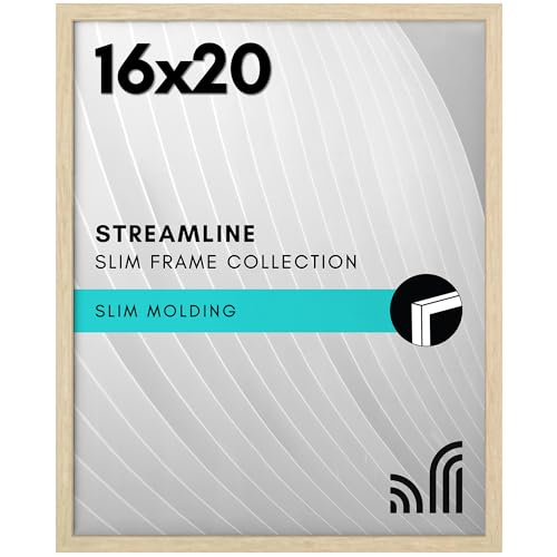 Americanflat 16x20 Picture Frame with Polished Plexiglass - Streamline Collection - Thin Border Picture Frame for Wall Display - Hanging Hardware Included - Natural Oak
