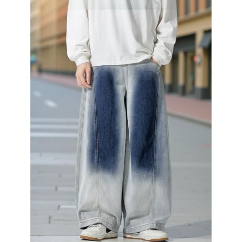 GURUNVANI Men's Gradient Washed Baggy Jeans Distressed Wide Leg Streetwear Denim Pants4