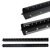 GIUSOBG Scalimetro Righello Trinagolare Ideale 2 Pz Scalimetro Professionale Triangolare 1:20 1:25 1:50 1:75 1:100 1:125/1:100 1:200 1:250 1:300 1:400 1:500 per Architetti, Alunno (Alluminio nero)