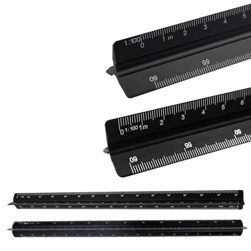 GIUSOBG 2 Stücke Architektonisches Lineal 30cm Aluminium Maßstab Lineal Metrische Skalen 1:20 1:25 1:50 1:75 1:100 1:125/1:100 1:200 1:250 1:300 1:400 1:500 für Architekten Ingenieure (Aluminium)