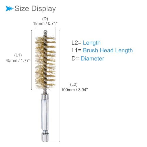 Image of Bore Brush, 18mm Dia 4 Inch Length, Brass Cleaning Wire Brushes with 1 /4 Inch Hex Shank - (Applications: for Power Drill, Die Grinder), 5-Pieces