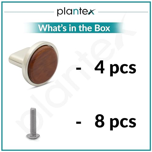 Image of Plantex Knobs for Drawer /Round Drawer Knobs /Knobs for Cabinets /Pull-Push Knobs for Kitchen /Bedroom Drawer - Pack of 4 (Small, Satin & Wood)