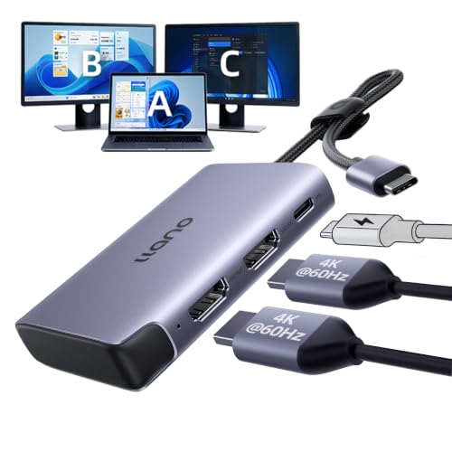 llano USB-C to Dual HDMI Adapter for Dual Monitors HDMI Splitter with Dual 4K@60Hz Extended Display 2K@144Hz@120Hz Support 100W PD Charging MST Hub for MacBook and Windows Laptop