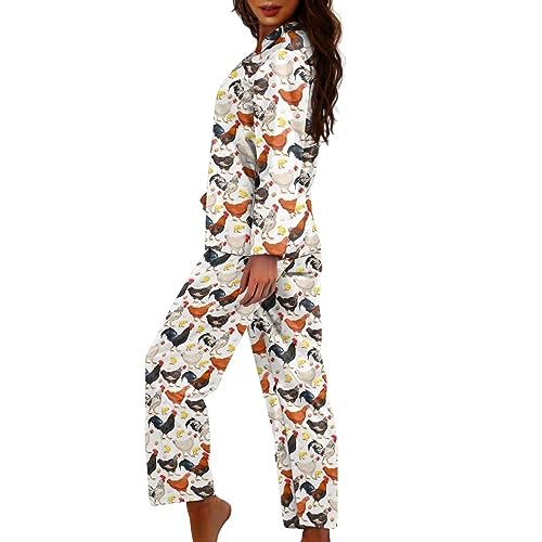 Women Long Sleeve Sleepwear Button Up Shirt and Pant Pajama Set Soft Breathable Nightwear with Pockets3