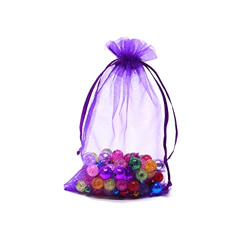 Image of Bezall 50pcs Drawstring Organza Jewelry Candy Pouch Christmas Wedding Party Favor Gift Bags (6x8, Purple)