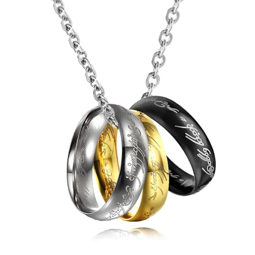 KRFWGUU 1 Stück Herr Der Ringe Ring Schmuck Durchmesser Tungsten Ring Einzigartig Kette Mit 3 Ringen