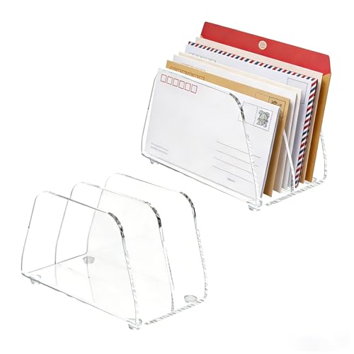 Jokapy 2 Stück Acryl Briefhalter Schreibtisch mit 2 Fächern transparenter Briefständer Mehrzweck Post Organizer klar Brief Organizer für Büro Zuhause Schule Schreibtisch Organisation