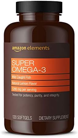 Amazon Elements Super Omega-3 with Natural Lemon Flavor - EPA & DHA Omega-3 fatty acids - 120 Count (1280 mg per serving, 2 Softgels) (Packaging may vary)