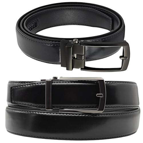 Men’s Leather Ratchet Belt Holeless Adjustable Slide Buckle Dress Casual Belt for Office & Travel