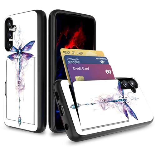 wiaekosef for Galaxy S23 FE Case,Wallet Case Credit Card Holder Dual Layer Hybrid Shockproof PC + TPU Case Cover for Samsung Galaxy S23 FE 5G 6.4 Inch 2023,Watercolor Dragonfly