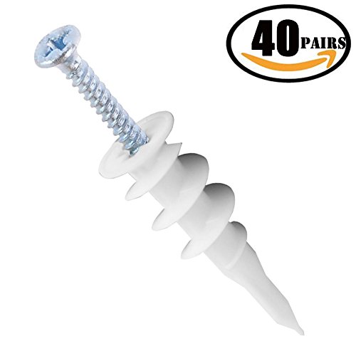 Drywall Anchors – 40pairs Drywall Anchor Screws Kit Plastic Self Drilling By Apoulin