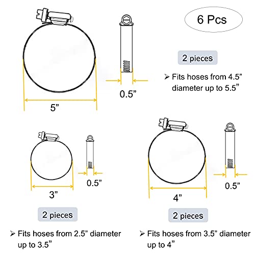 Image of 6 Pieces (3 inch 4 inch 5 inch) Adjustable 304 Stainless Steel Worm Gear Hose Clamps Water Pipe Clamps Assortment Kit Duct Clamps Pipe Clamp worm drive hose clamps (3 inch 4 inch 5 inch)