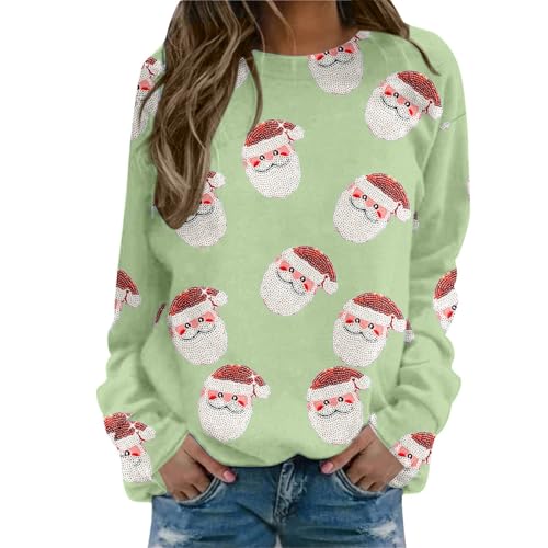 Sweatshirt vert clair pour femme haut à manches longues col rond taille M