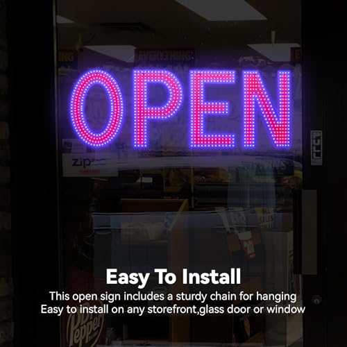 Image of Open Sign for Business, 48 inchx17 inch Dimmable Large LED Open Signs with Hanging Installation for Bar Pubs Store Restaurant Office Hotel Salon Red & Blue