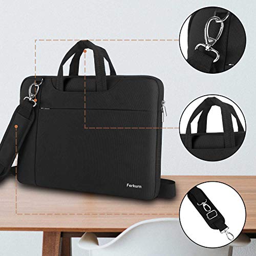 Ferkurn 14-15.6 Inch Laptop Sleeve Shoulder Case Protective Bag with Handle Compatible with MacBook Pro 16\"/14\" 15\" 15.6\" HP Asus Acer Chormebook Notebook Inspiron, Waterproof Cover with Pocket,Black