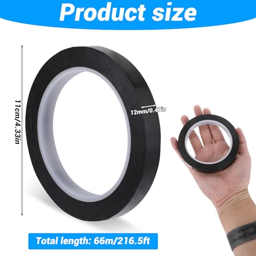 Klebeband Schwarz, 66m X 12mm Whiteboard Klebeband Schwarzes Grafikband Selbstklebendes Band Raster Gridding Kennzeichnen Markierungsband Künstler-Klebebands Dünnes Linienband für Whiteboards