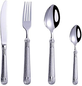Silverware Flatware Set, 4/16/24 Piece Tableware 304 Stainless Steel Steak Knife, Fork And Spoon, Home Creative High-end Dessert Fork And Spoon4 Pieces for 1