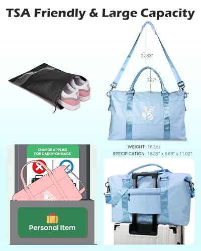 Image of Trendy Stuff for Teen Girls,Initial Duffel Bag, Cool | Kids Travel Weekender Bag, Monogram Overnight Bags, Friend Birthday Gifts, Pre Tee Girl Gift (Letter L)