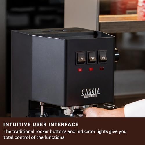 Image of Gaggia Classic E24 | Brass Boiler & Brew Group | Made in Italy | Pro Steam Wand | 58mm SS Portafilter | Manual Pump Espresso Machine | Americano, Latte and Cappuccino Coffee Maker | Thunder Black