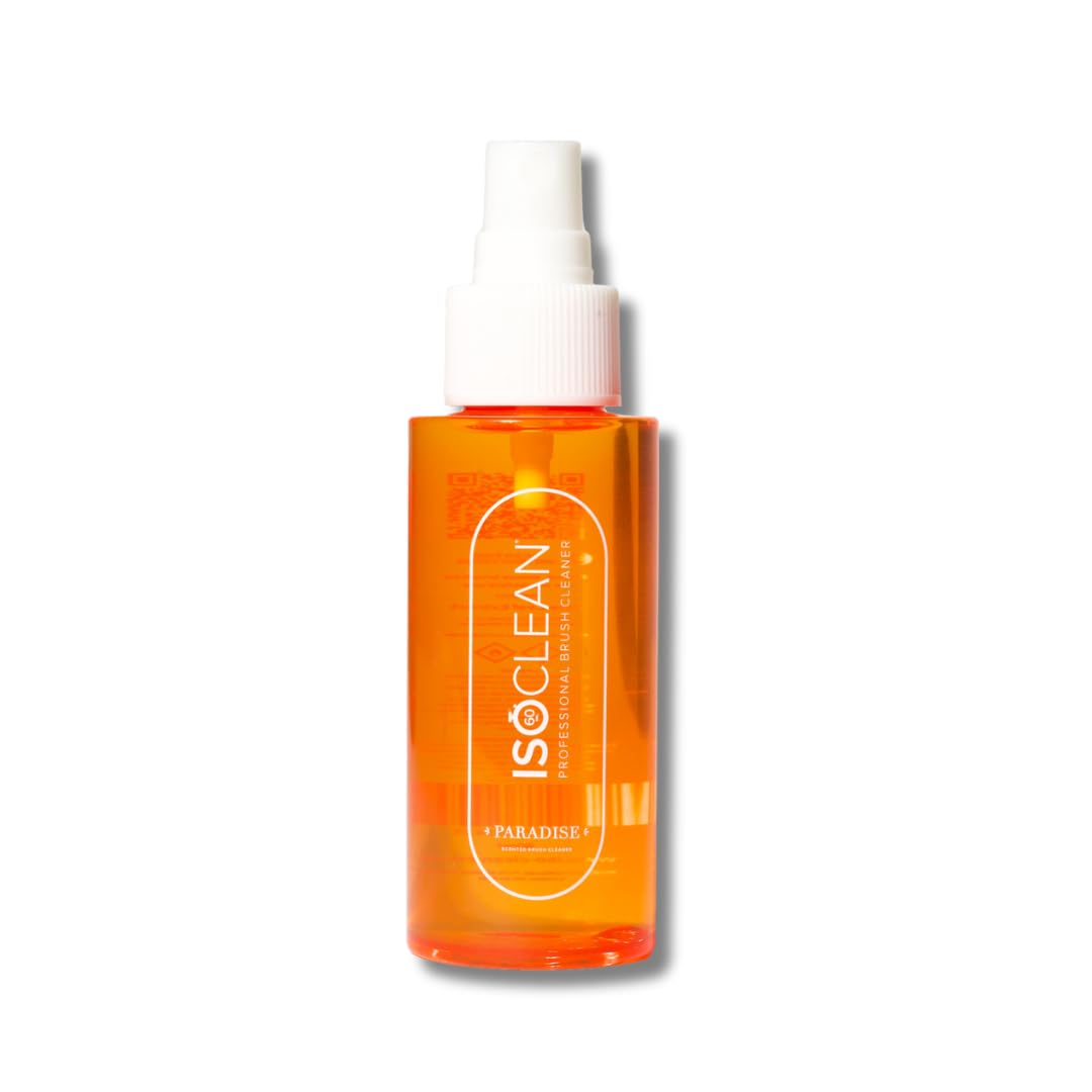 ISOCLEAN Makeup Brush Cleaner with Spray Top - Paradise Fragrance - Liquid Makeup Cleaner Solution for Makeup Tools - Cleans Bristles - No Rinse Formula dries in 60 Seconds - Vegan, Cruelty-free, 80ml