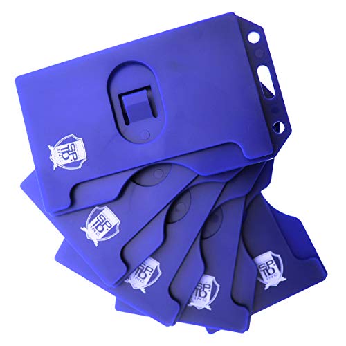 5 Pack - Blue Hard Plastic Badge Holder Vertical - Side Load 2 Card Protector - Multiple Card Id Badge Holders - Heavy Duty Rigid/Hard Plastic By Specialist Id (Dark Blue) #TOP1
